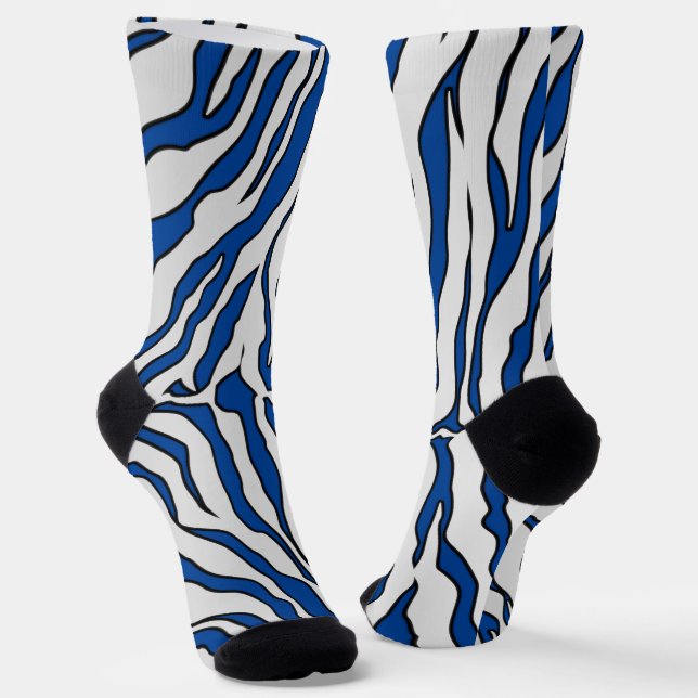 Light Blue And White Tiger Stripes Animal Print  Socks (Angled)