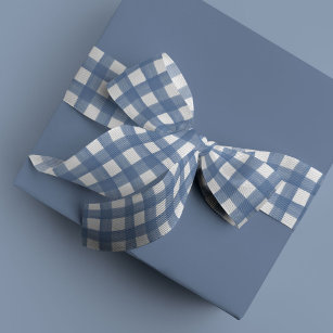 Light Blue and White Watercolor Gingham Satin Ribbon