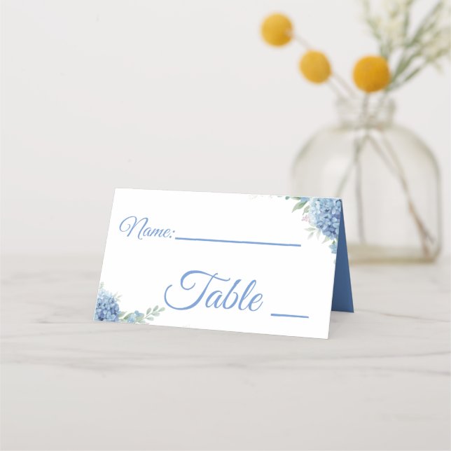 Light blue and white wedding place cards (Front)