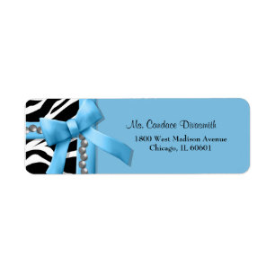 Light Blue And White Zebra Stripe With Silver Gems Return Address Label