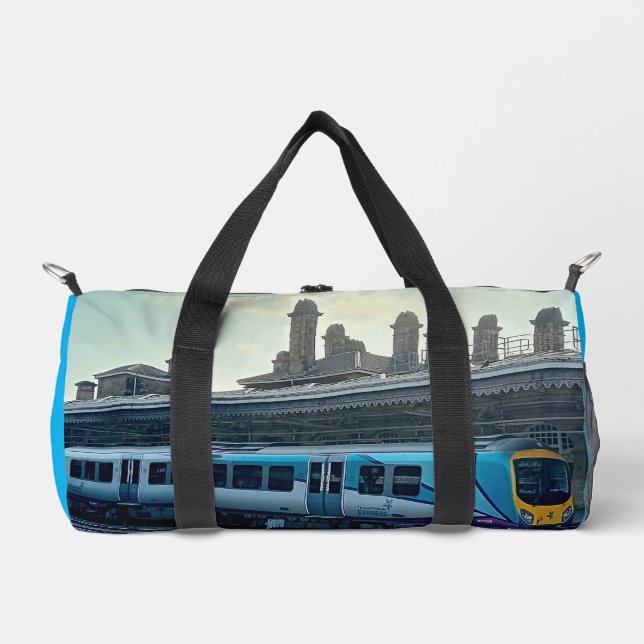 Light blue and yellow train  duffle bag (Front)