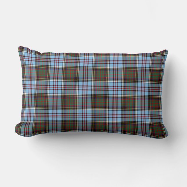 Light Blue Anderson Clan Scottish Plaid Lumbar Cushion (Front)