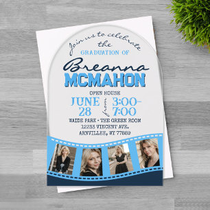 Light Blue Arch Graduation Photo Filmstrip Frosted Acrylic Invitations