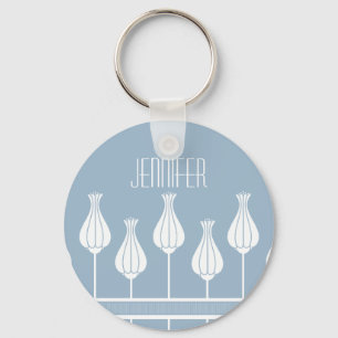 Light Blue Art Deco Floral Keychain
