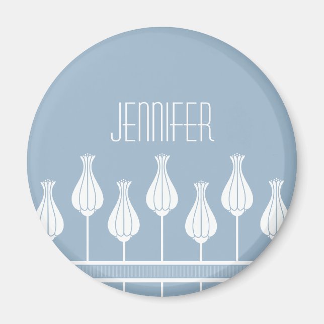 Light Blue Art Deco Floral Magnet (Front)