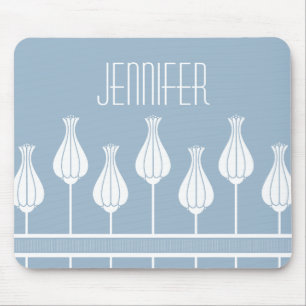 Light Blue Art Deco Floral Mousepad