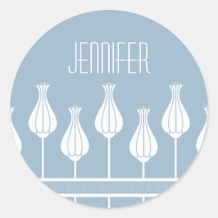 Light Blue Art Deco Floral Stickers