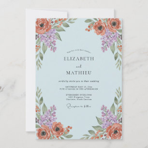 Light Blue Artful Floral Wedding Invitation