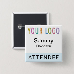 Light Blue Attendee Name Badge Event Logo Square