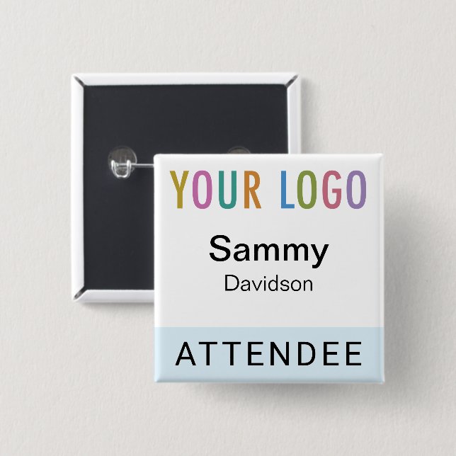 Light Blue Attendee Name Badge Event Logo Square (Front & Back)