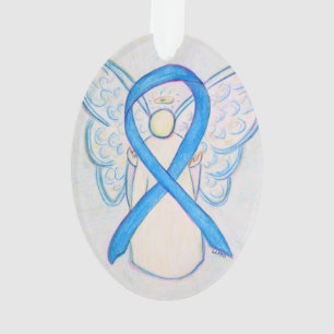 Light Blue Awareness Ribbon Angel Ornament Pendant