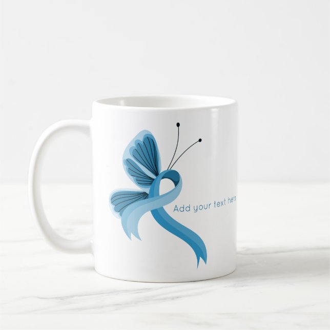 Light Blue Awareness Ribbon Butterfly Coffee Mug (Left)
