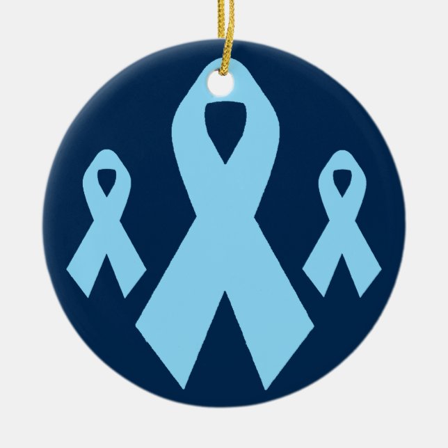 Light Blue Awareness Ribbon Ceramic Ornament (Front)