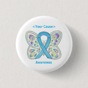 Light Blue Awareness Ribbon Custom Art Button Pins