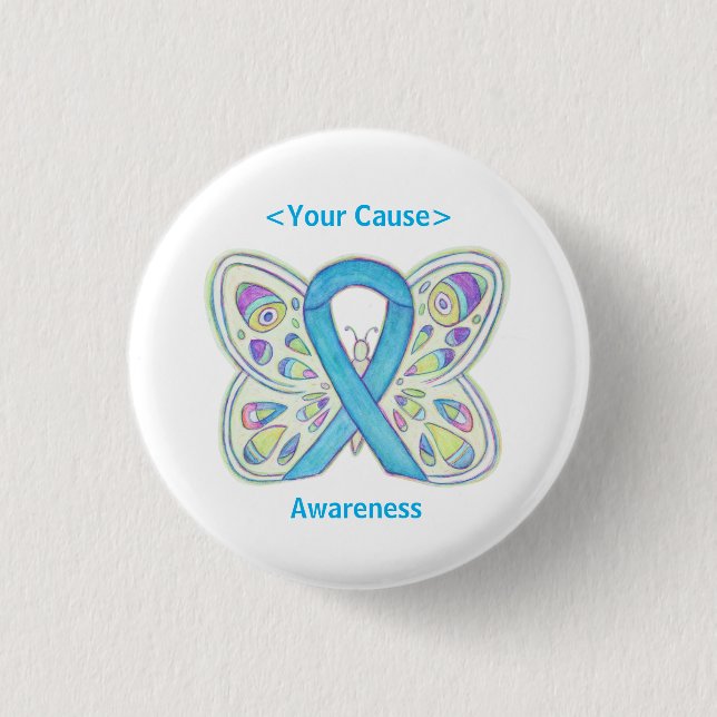 Light Blue Awareness Ribbon Custom Art Button Pins (Front)