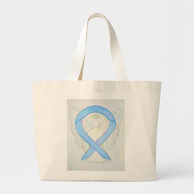 Light Blue Awareness Ribbon Custom Tote Bag (Front)
