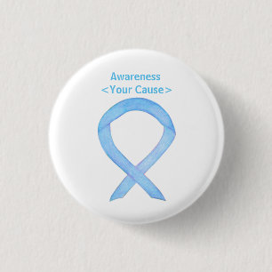 Light Blue Awareness Ribbon Customised Pin Buttons