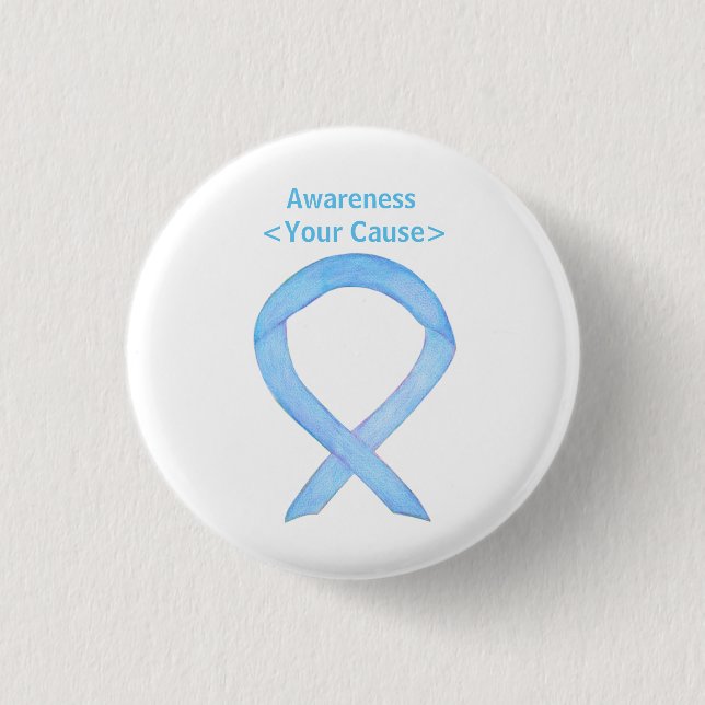 Light Blue Awareness Ribbon Customised Pin Buttons (Front)