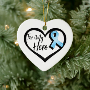Light Blue Awareness Ribbon For My Hero Ceramic Ornament