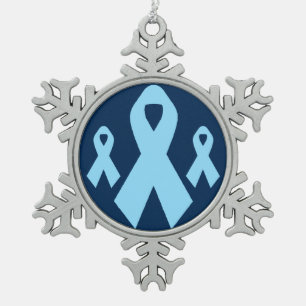 Light Blue Awareness Ribbon Snowflake Pewter Christmas Ornament
