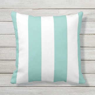 Light Blue Awning Stripes Outdoor Throw Pillow