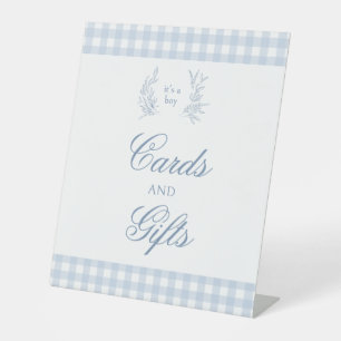 Light blue baby boy shower cards and gifts sign
