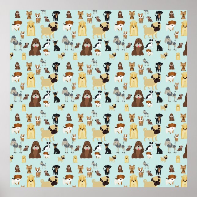 light blue background dogs pattern. poster (Front)