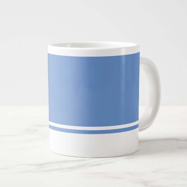 Light Blue Background White Edge Racing Stripes Large Coffee Mug (Front Right)