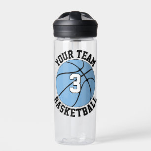 Light Blue Basketball Player Team Name and Number Water Bottle