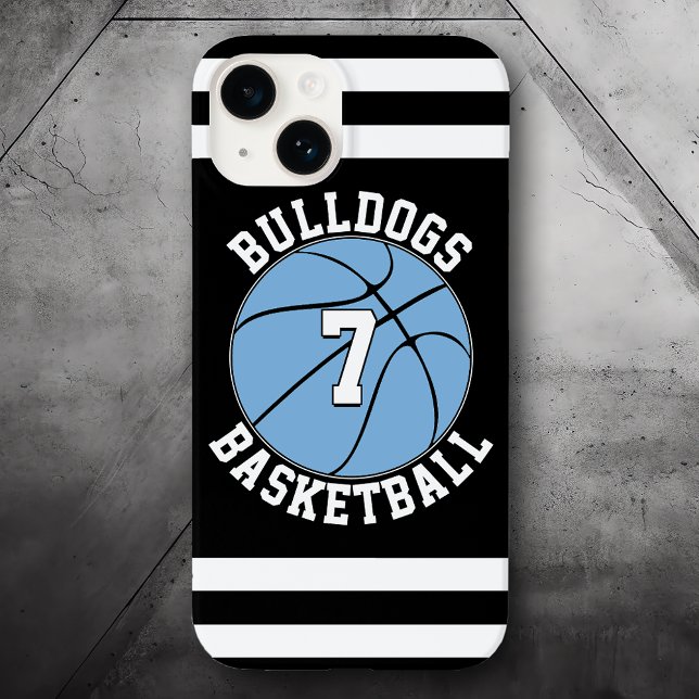 Light Blue Basketball Team Name and Player Number Case-Mate iPhone Case (Light blue / Carolina blue basketball phone case with custom team name and player number)