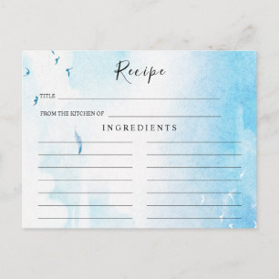 Light Blue, Beach Bridal Shower Recipe Card