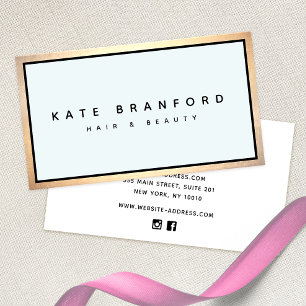 Light Blue Beauty Salon Professional Gold Border Business Card