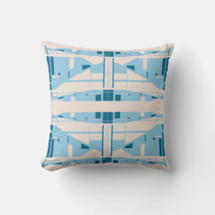 Light Blue Beige Mediterranean Abstract Art Mosaic Cushion