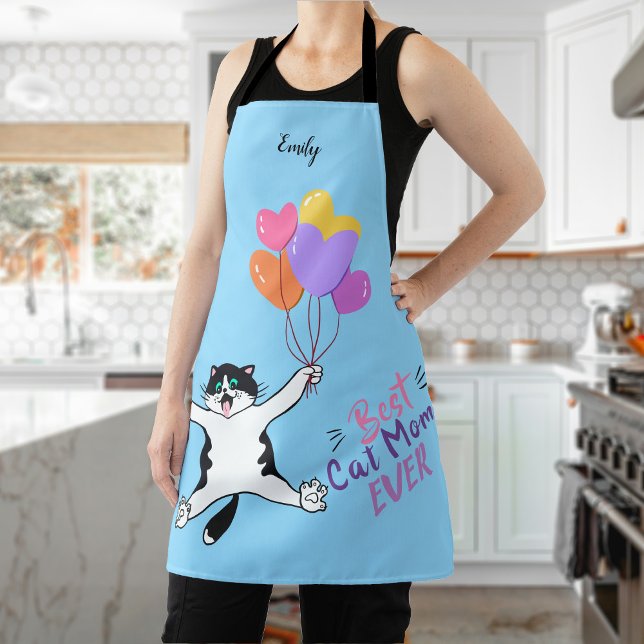 Light Blue Best Cat Mom Ever All-Over Print Apron (Creator Uploaded)