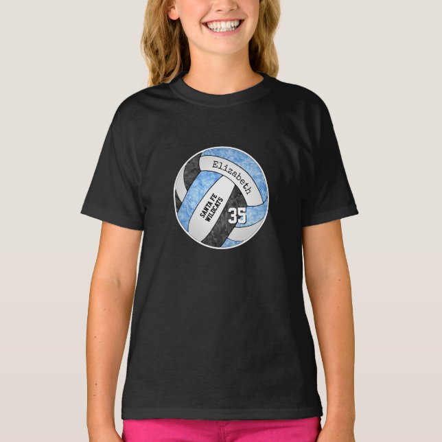Light blue black girly volleyball team colours T-Shirt (Front)