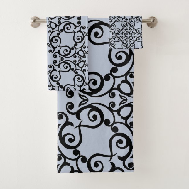 LIGHT BLUE BLACK HAMPTONS STYLE BATHROOM TOWEL SET (Insitu)