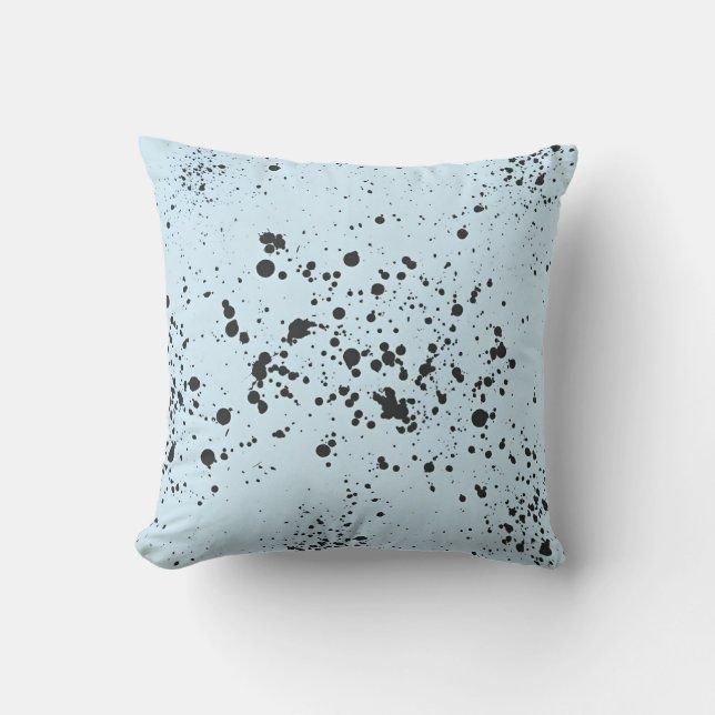 Light Blue & Black Ink Splatter Throw Pillow (Front)