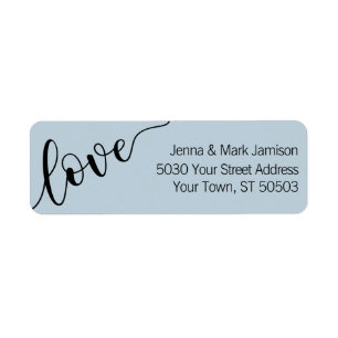 Light Blue Black Love Script Return Address Label