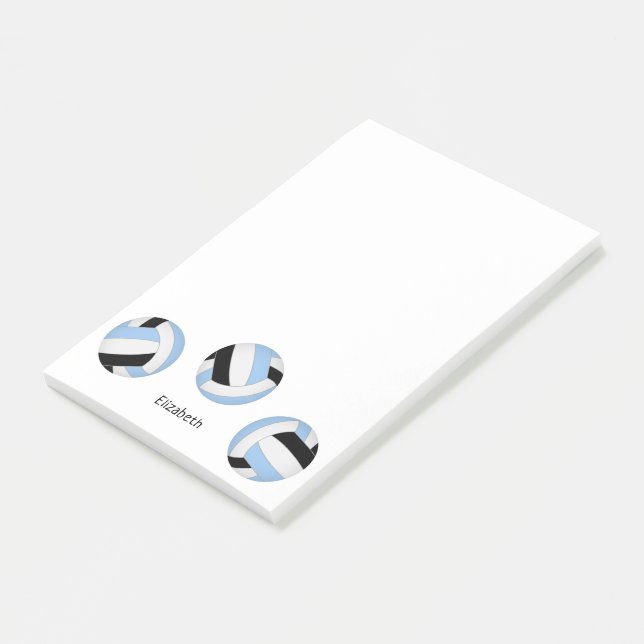 light blue black personalised volleyball post-it notes (Angled)