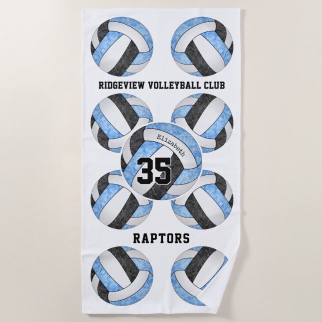 light blue black team colours name volleyballs  beach towel (Front)