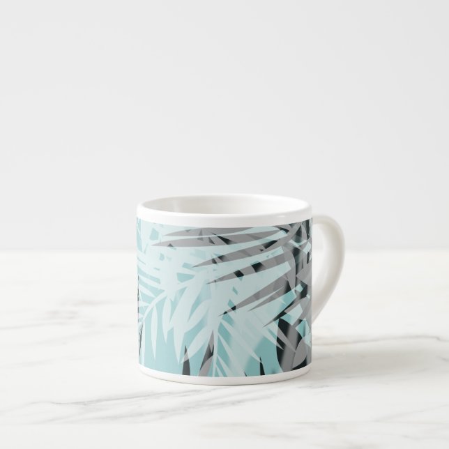 Light blue black tropical pattern espresso cup (Front Right)
