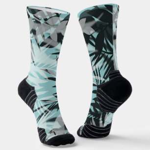 Light blue black tropical pattern  socks