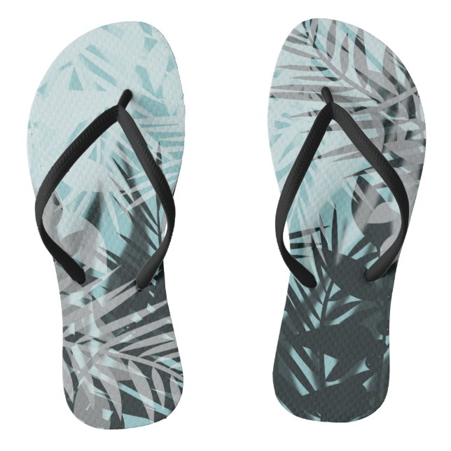 Light blue black tropical pattern thongs (Footbed)
