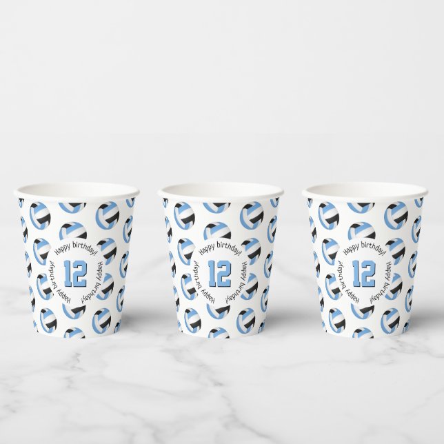 light blue black volleyballs birthday party paper  cups (Multi)