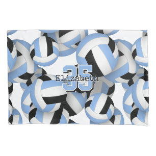 light blue black volleyballs pattern pillowcase