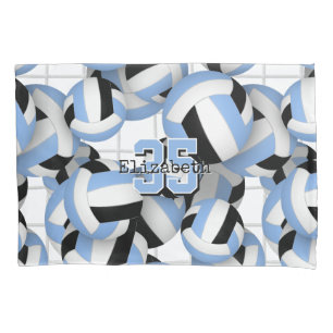 light blue black volleyballs pattern w net detail pillowcase