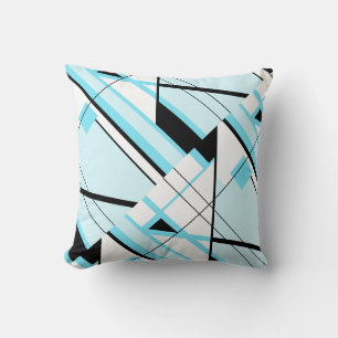 Light Blue Black White Diagonal Geometric Design Cushion