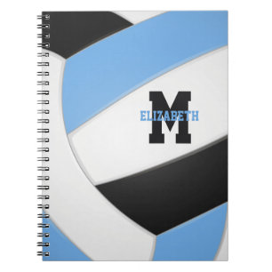 light blue black white personalised volleyball notebook