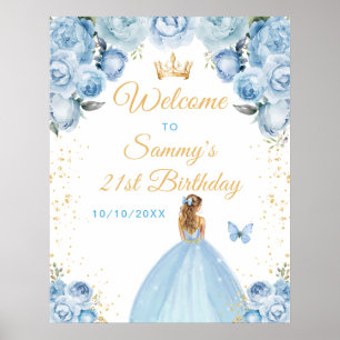 Light Blue Blonde Hair Princess Birthday Welcome Poster