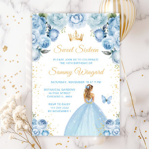 Light Blue Blonde Hair Princess Sweet Sixteen Invitation